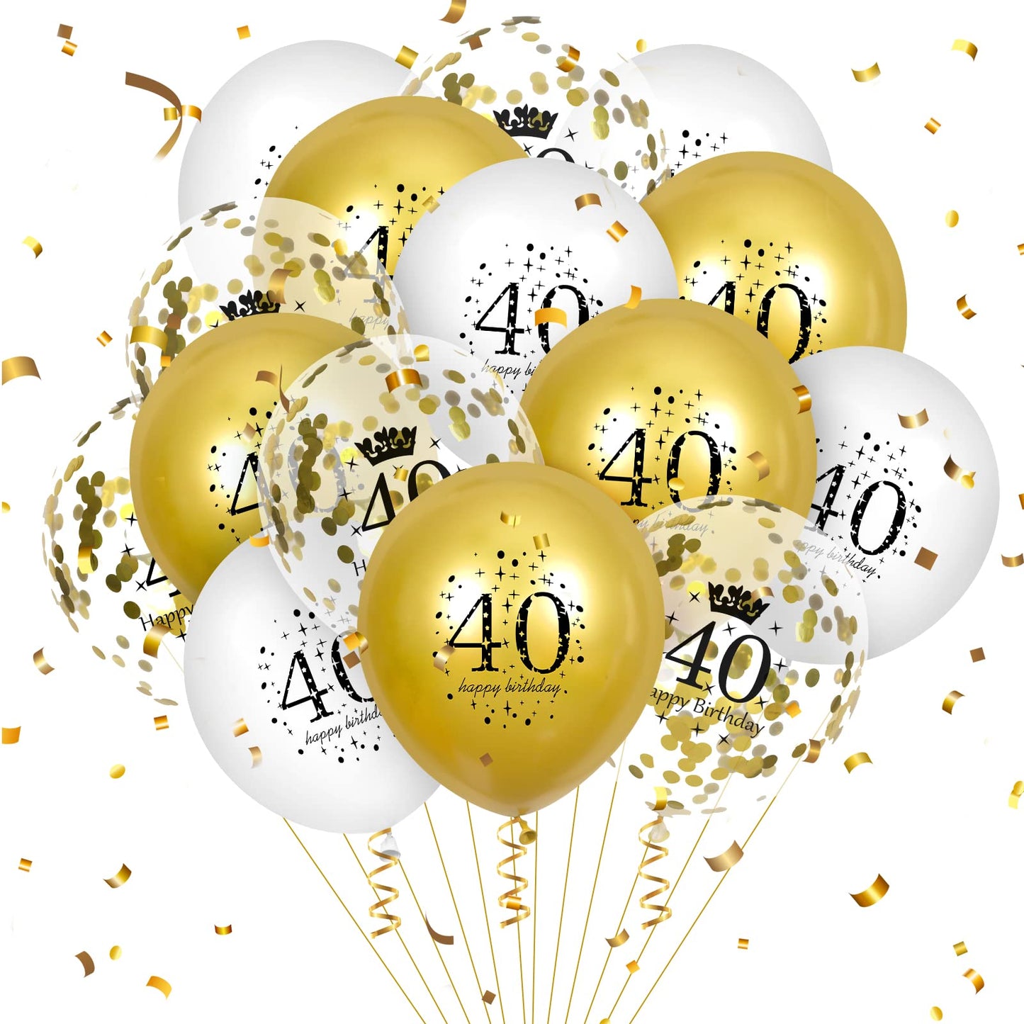 40Th Birthday Balloons 15Pcs White Gold Happy 40Th Birthday Latex Balloons Confetti Balloons For Men Women 40 Anniversary Birthday Party Decorations White Gold Balloons Birthday Decor Supplies 12 Inch