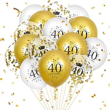 40Th Birthday Balloons 15Pcs White Gold Happy 40Th Birthday Latex Balloons Confetti Balloons For Men Women 40 Anniversary Birthday Party Decorations White Gold Balloons Birthday Decor Supplies 12 Inch