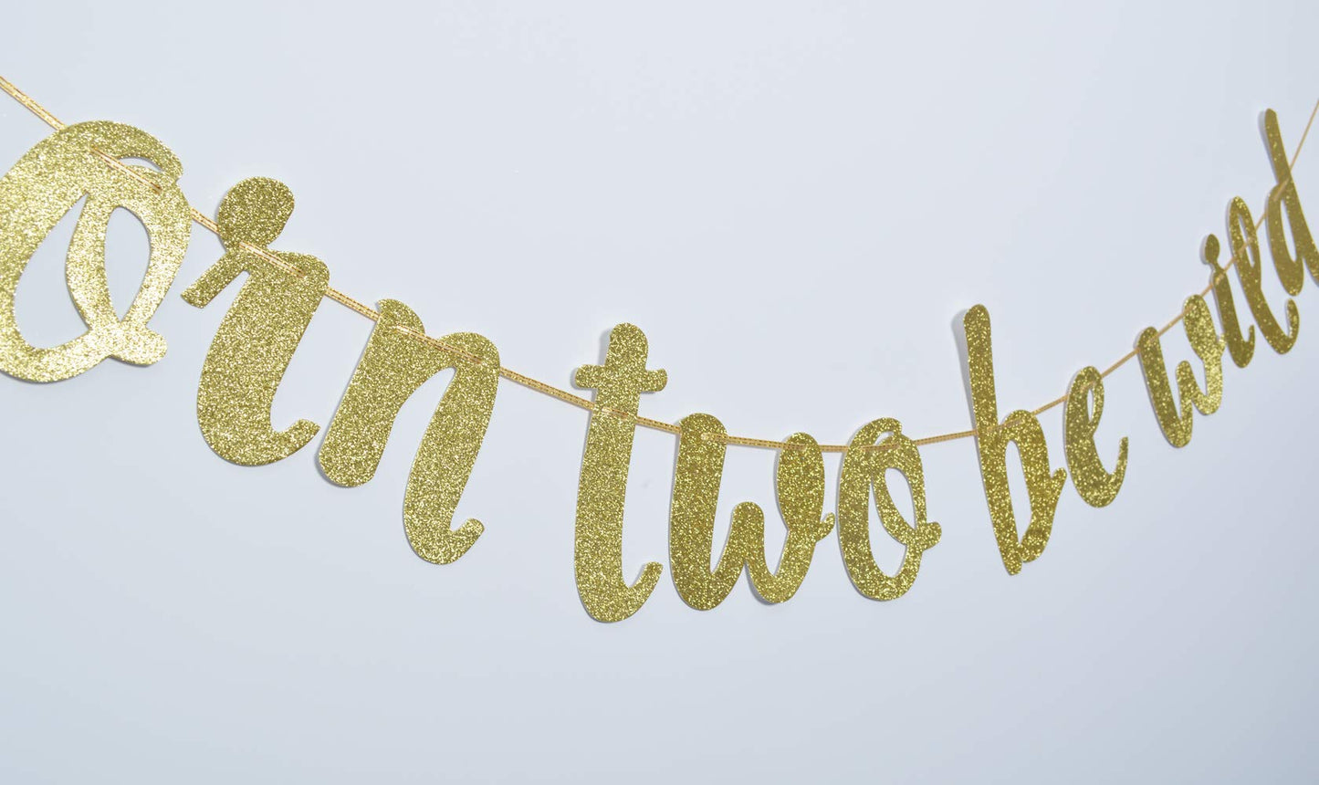 Born Two Be Wild Glitter Banner, Two Years Old Banner, 2nd Birthday Party Decor (Gold)