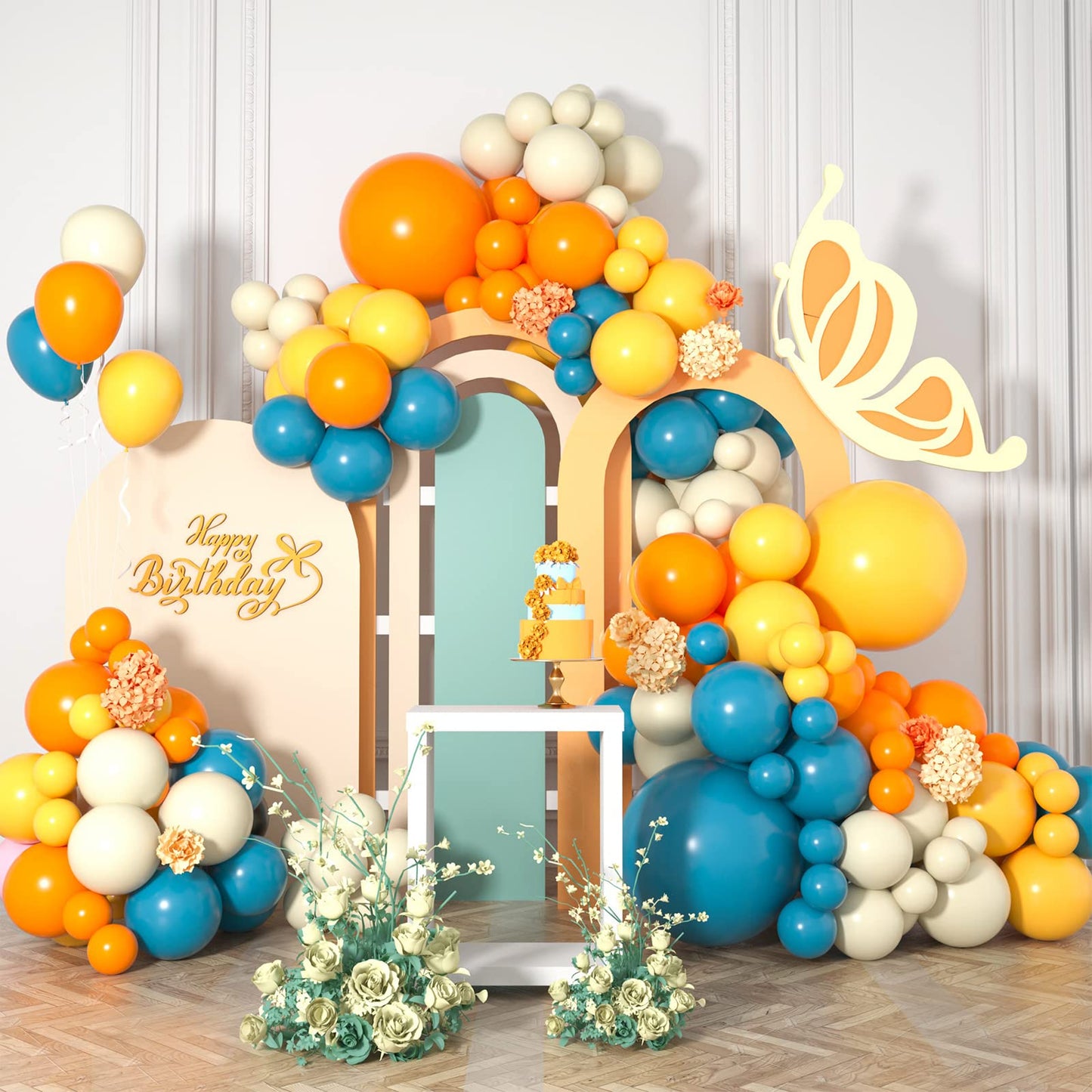 Yellow Orange Balloon Arch Kit, Blue Yellow Orange Balloon Arch Garland Kit With Lemon Yellow, Orange And Teal Blue Balloons, Ye