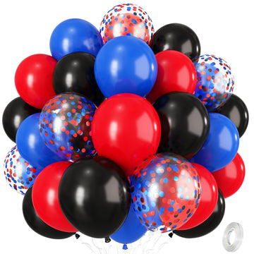 Red Blue Black Balloons, 12 Inch Helium Black Latex Balloon With Royal Blue Red Confetti Balloon Decor For Boys Super Spider Her