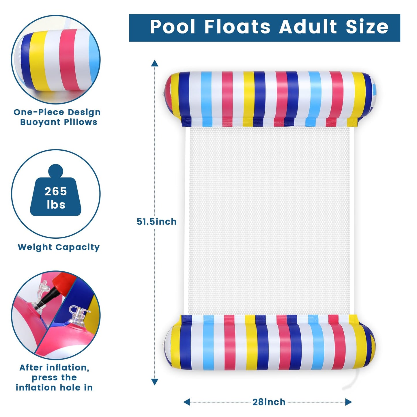 Pool Floats - 2 Pack Inflatable Pool Floats Rafts  mature-themed Size  4-in-1 Floats for Swimming Pool  Thick PVC Pool Float Lounger Water Hck