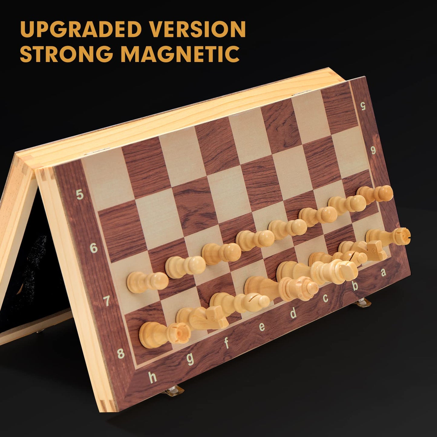 LuckyWish 15" Magnetic Wooden Folding Chess Set - Handmade, Bronze, Includes 2 Extra Queens, Model SA-123, Perfect for Adults & Kids