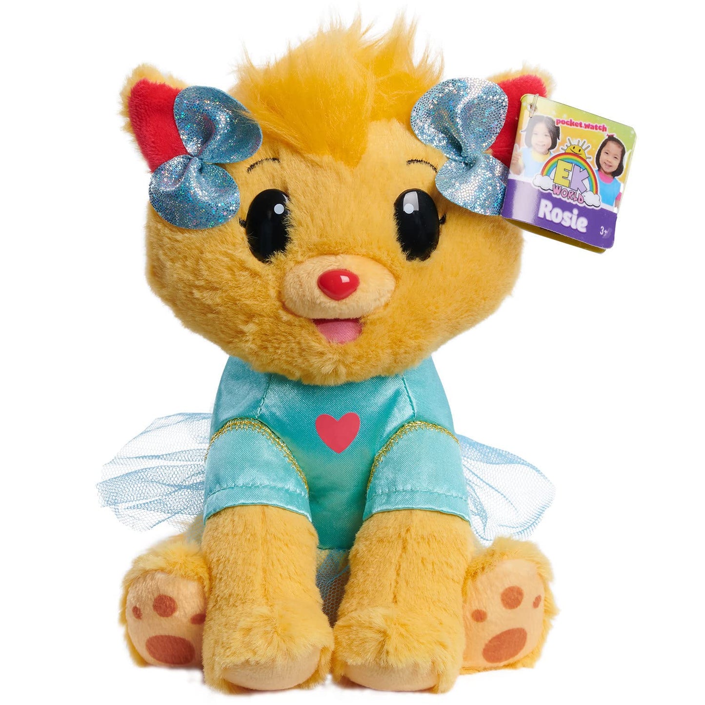 Just Play Ek World Emma'S 7-Inch Cat Daisy Plush Stuffed Animal, Orange Cat, Soft Fabric, Gliterry Bow, Kids Toys For Ages 3 Up
