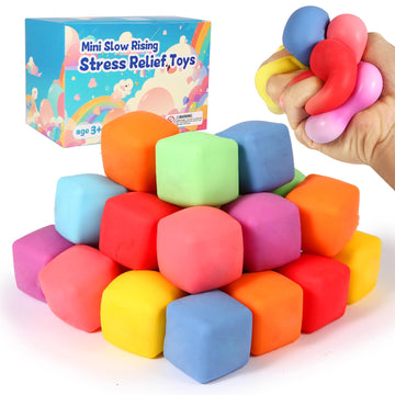 24 Pack Slow Rising Stress Cube , Dough Stress Balls Soft Fidget Squishy Toys for Anxiety Relief, Pull Stretch Classroom Prize P