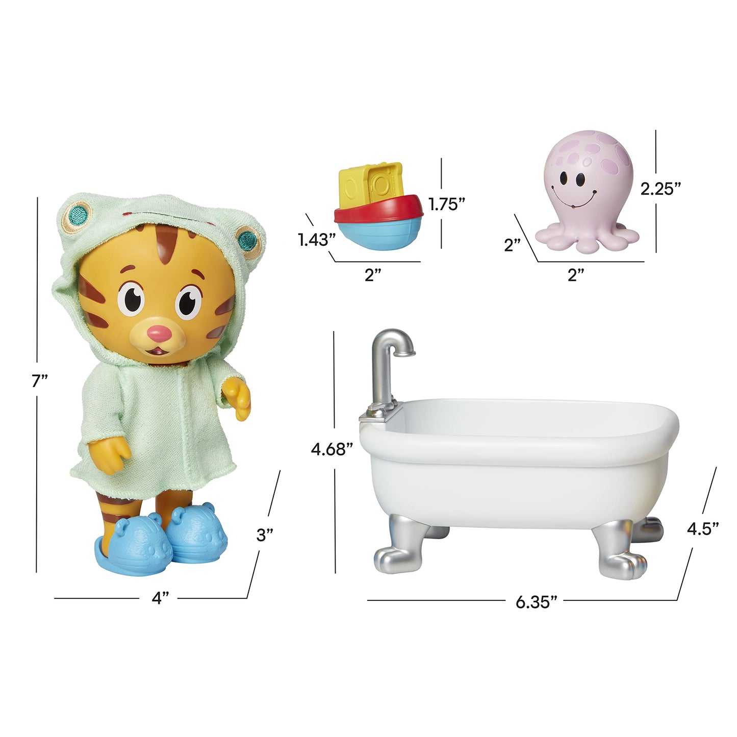 Daniel Tiger's Neighborhood Bath Time Figure - 7" Tall, Articulated, Plastic, Tiger Color with Frog Robe & Tigey Slippers (Model: B07P3H1J6