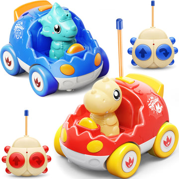 Dinosaur Toys for 2 3 4 5 6 Years Old, 2 Pack Remote Control Cars, Race Cars for Kids, Toddlers Dino RC Car Toys with Music, Xma