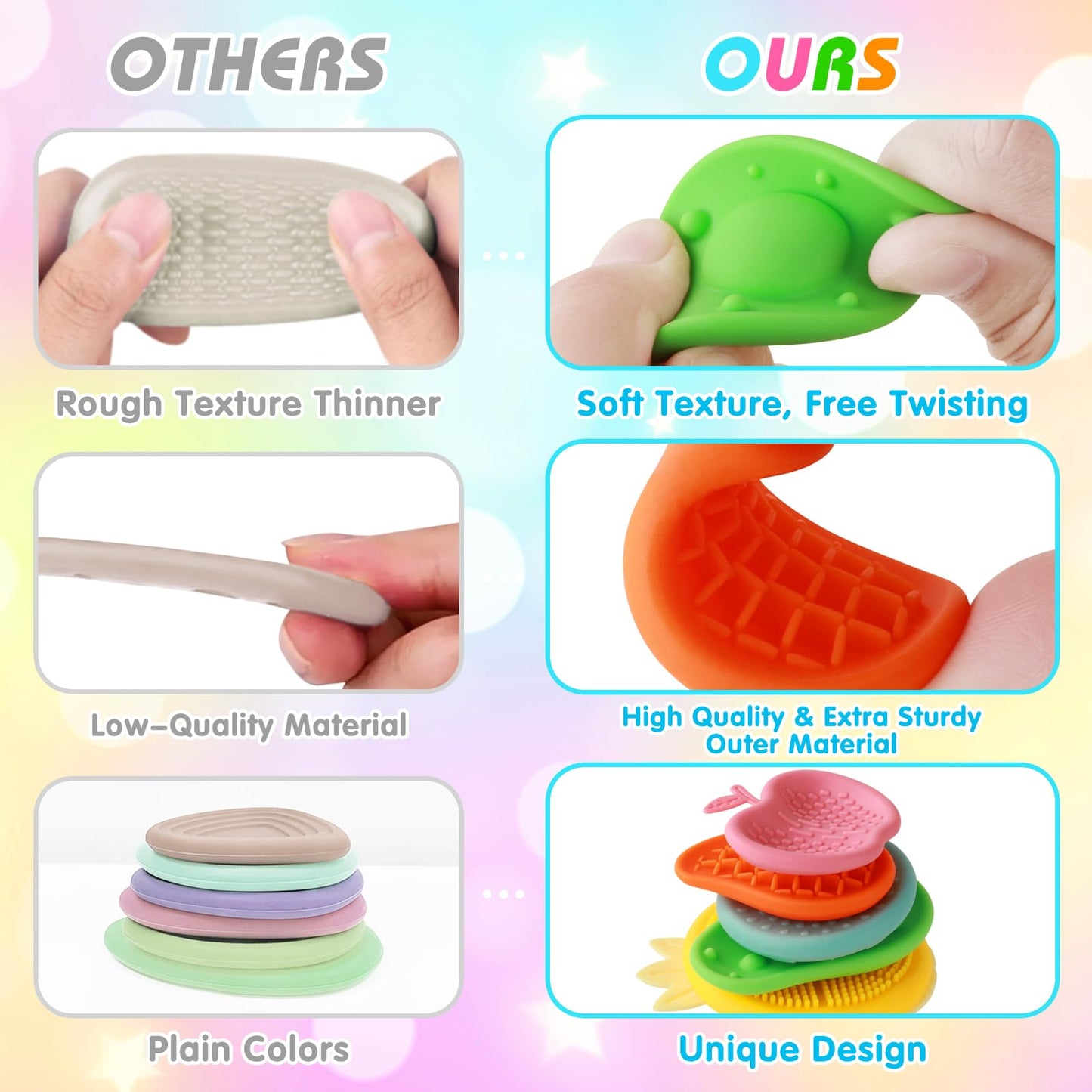 Fidget Toys Sensory Stone For Kids: 6Pcs Fruit Silicone Textured Worry Stones For Autism Kids - Stress Toys For Students Anxiety Relief - Small Prizes- Gifts Christmas Stocking Stuffers For Kids