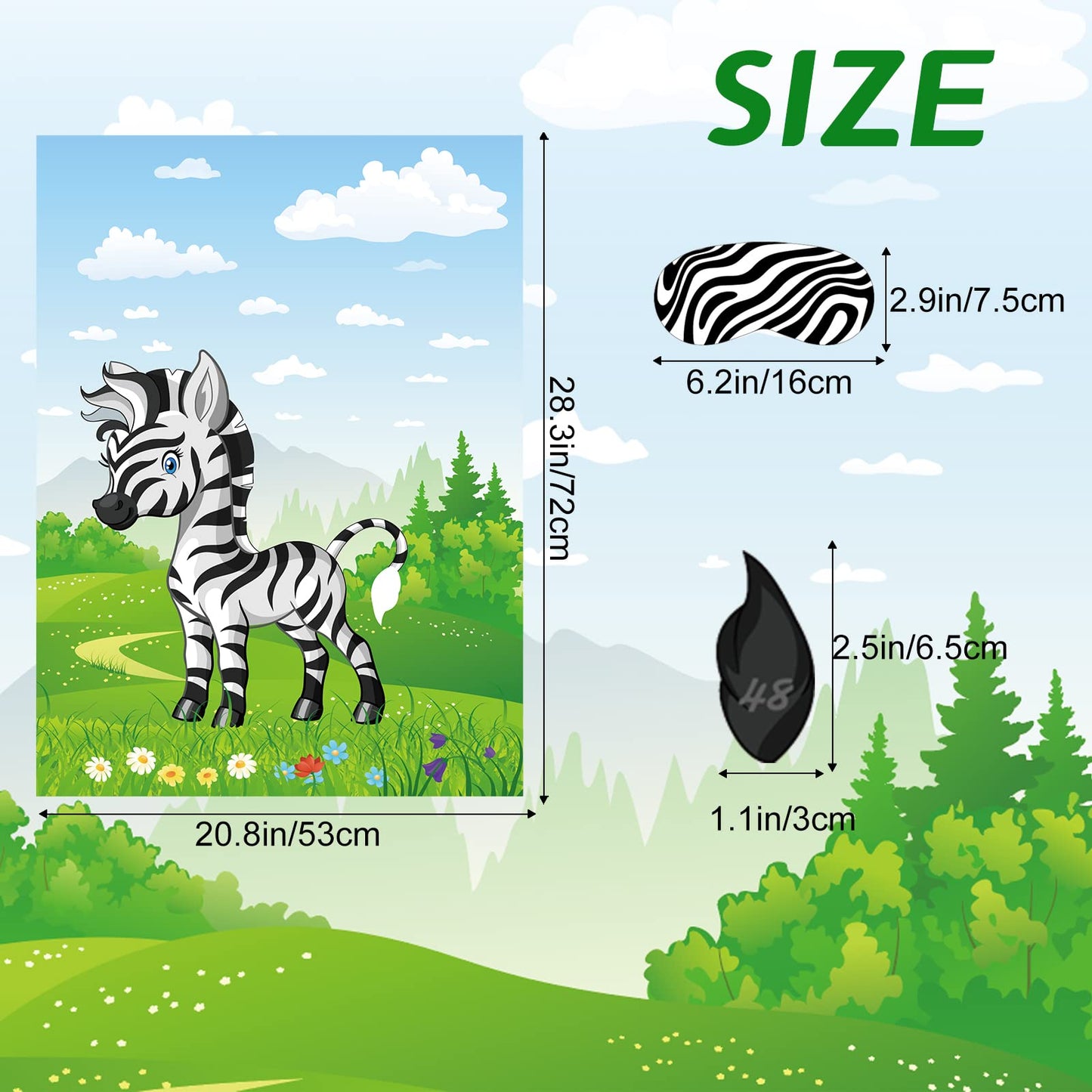 Astaron 2 Sets Safari Theme Party Game Pin The Tail On The Zebra, Jungle Animal Party Game Wild One Birthday Decorations With 48Pcs Tail Stickers For Kids Birthday Party Supplies