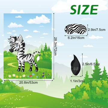 Astaron 2 Sets Safari Theme Party Game Pin The Tail On The Zebra, Jungle Animal Party Game Wild One Birthday Decorations With 48Pcs Tail Stickers For Kids Birthday Party Supplies