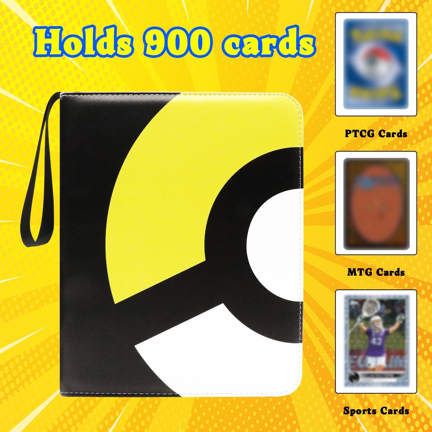 Card Binder 9-Pocket, 900 Pockets Fashion Design Trading Card Holder For Sports Card Premium Card Book Sturdy Card Holder (Yello