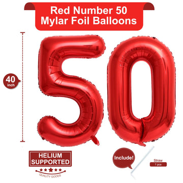 40 Inch Red Number 50 Balloons Giant 50 Balloons Red Birthday 50 Balloons 50 Birthday Anniversary Party Decorations Supplies