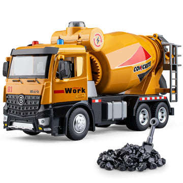 HAPYAD Cement Mixer Toy Truck Metal Cab, Big Construction Truck with Lights Sounds and Working Movable Parts, Friction Powered C