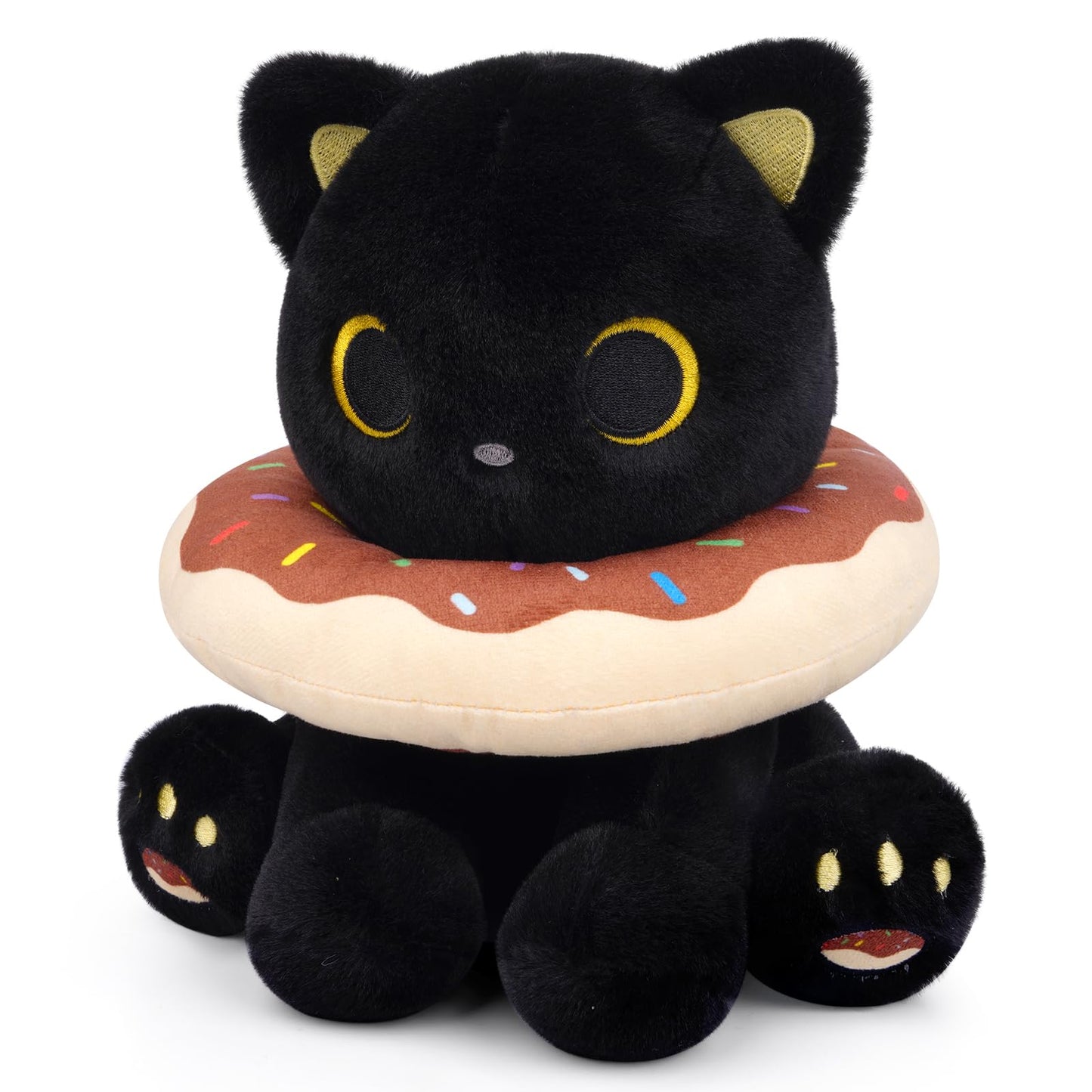 Hagusahuo Black Cat Plush  8inch Donut Black Cat Stuffed Animal Cute Plushies Toys for Girls Kids Boys  Kawaii Kitten Plushie for Kids mature-themed Christmas Birthday Gift