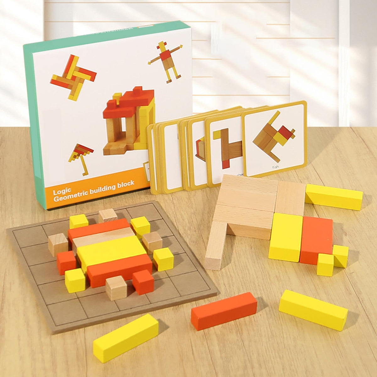 Merishopp Wooden Building Blocks Educational Toy With Double Sided Cards For Preschool| Educational Toy For Kids | Fun & Learnin