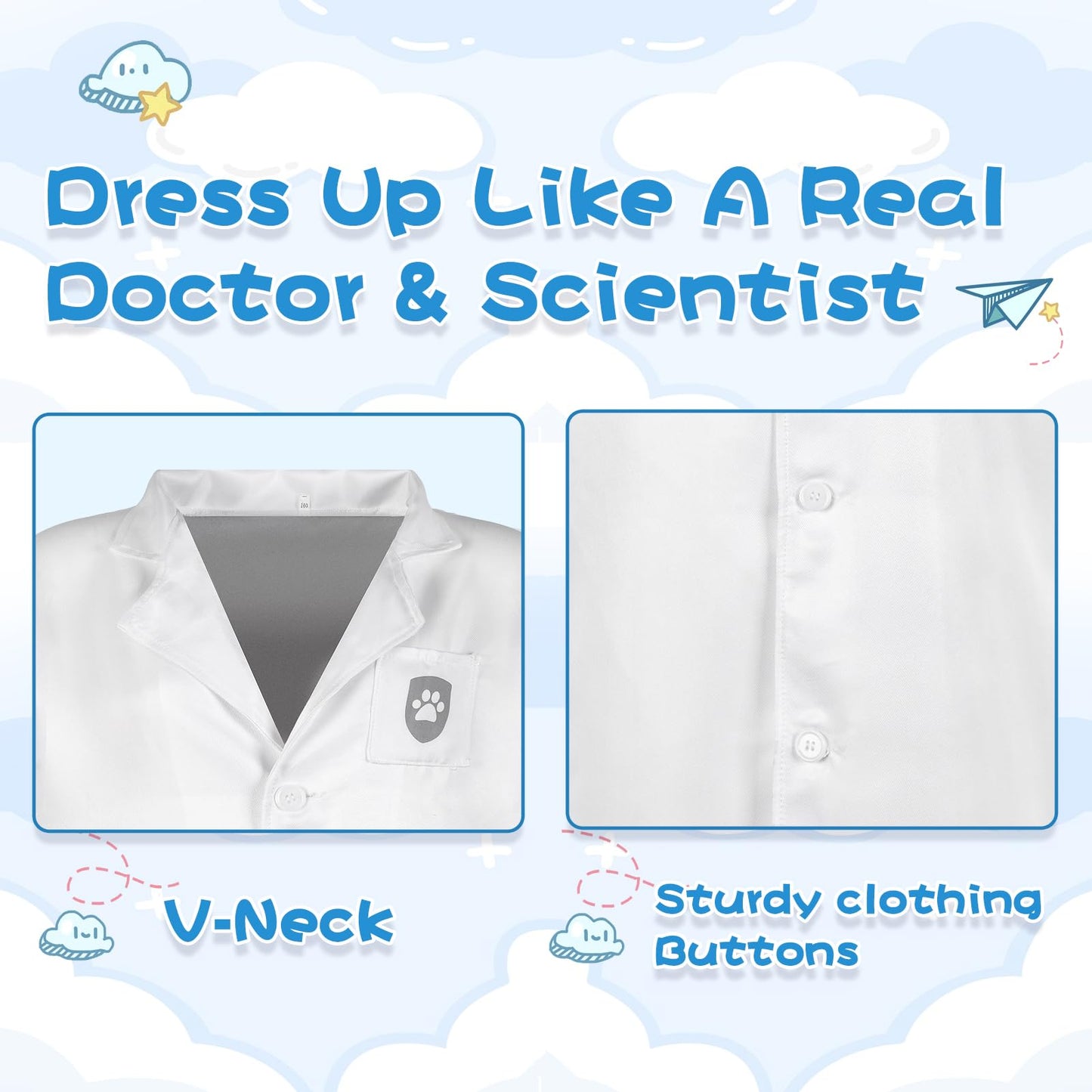 S3XY-FIV5 Kids Doctor & Nurse Costume - Pretend Play Dress Up Party - White, 10-12 yrs, 160cm