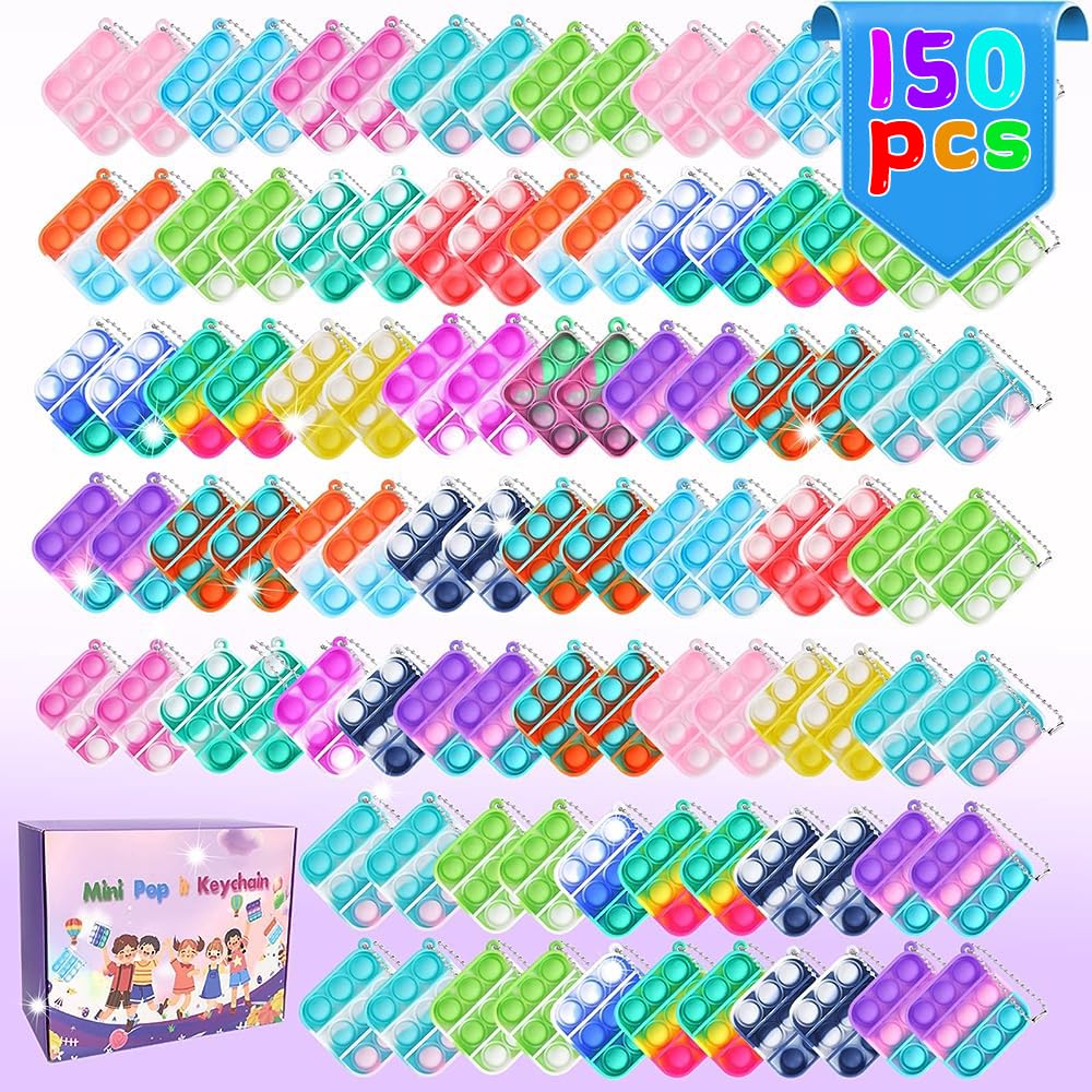 150 Pcs Mini Pop Fidget Toys Pack Party Favors, Easter Silicone Squeeze Pop Bubble Fidget Bulk Sensory Toys, Pop Keychain Bubble