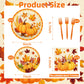 100 Pcs Fall Pumpkin Leaves Tableware Party Supplies Set, Serves 25 - Disposable Autumn Harvest Paper Plates, Napkins, and Forks