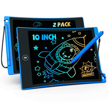 Tekfun 2 Pack Lcd Writing Tablet With Anti-Lost Stylus, 10In Erasable Doodle Board Coloring Drawing Pad For Kids, Car Trip Educa