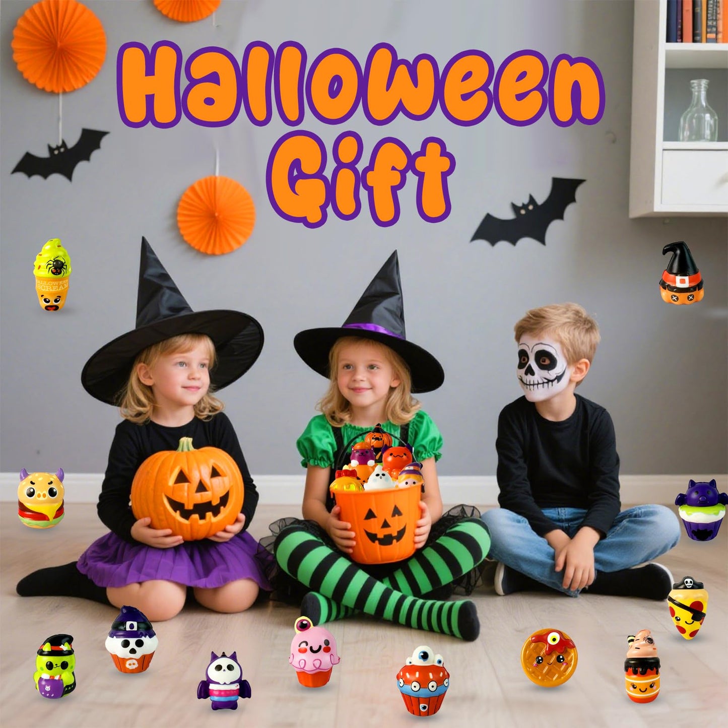 24PCS Halloween Squishies Toys for Kids,Halloween Squishies,Slow Rising Squishy Halloween Stress Fidget Toys,Non Candy Trick or
