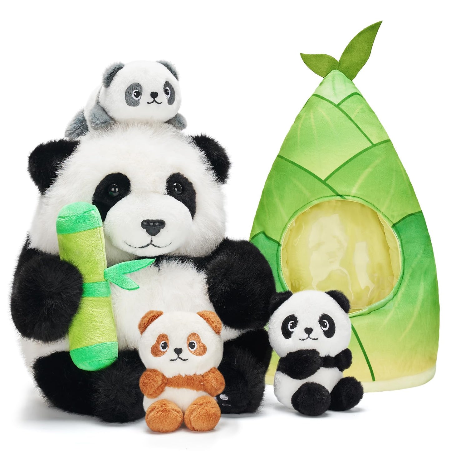 Ouozzz Panda Stuffed Animals With 3 Babies Inside Panda Bear Plush Toys With 19' Bamboo Shoot Bag - Gift Present Toys For Girls Boys Kids Toddler