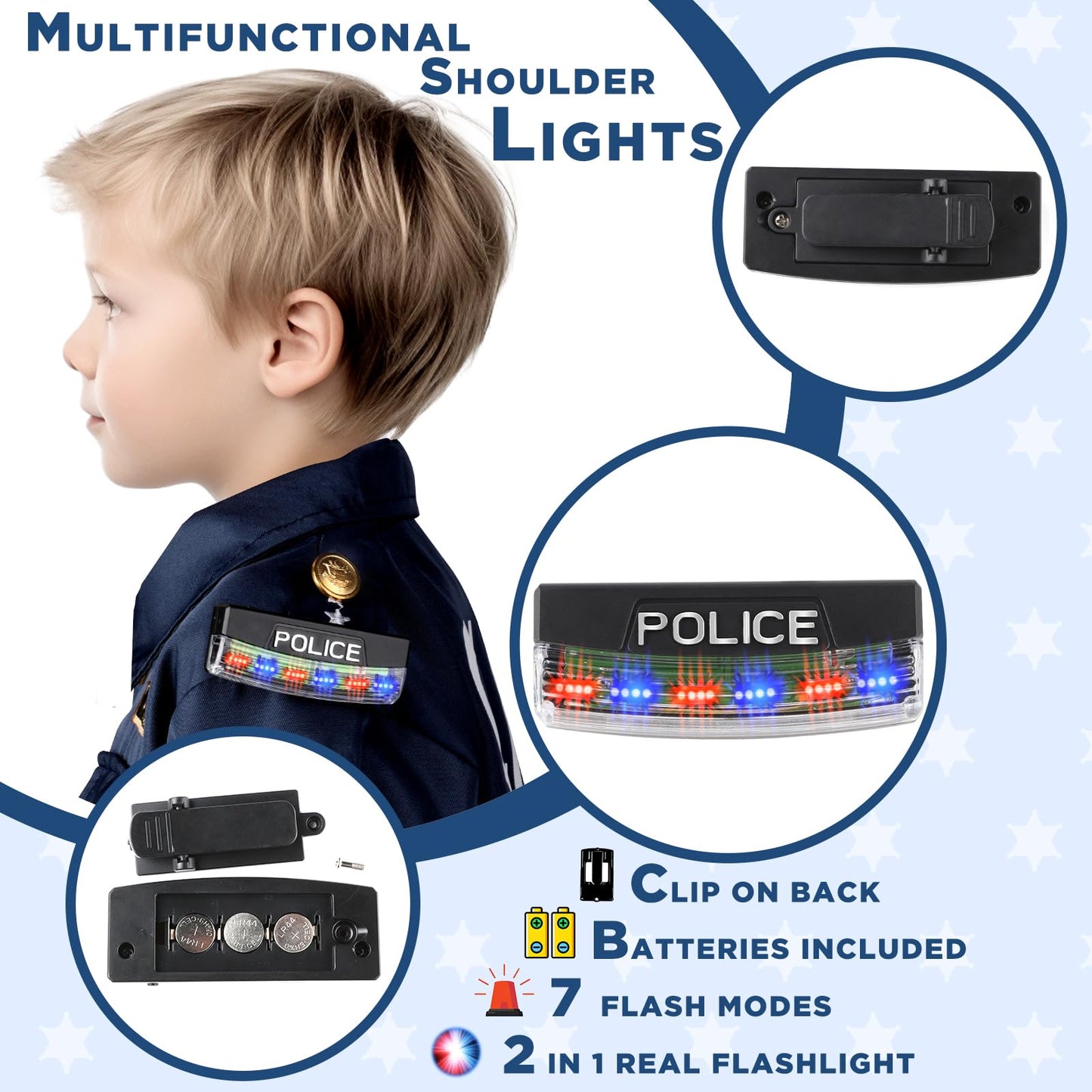 Tepsmigo Police Officer Costume For Kids, Police Costume For Kids With Police Uniform, Recorder, Shoulder Police Lights, Hallowe