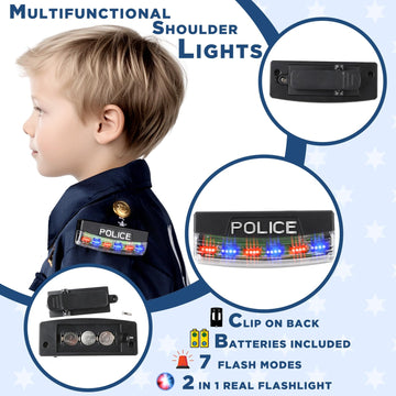 Tepsmigo Police Officer Costume For Kids, Police Costume For Kids With Police Uniform, Recorder, Shoulder Police Lights, Halloween Costume For Boys Girls, Role Play Kit For Boys Girls