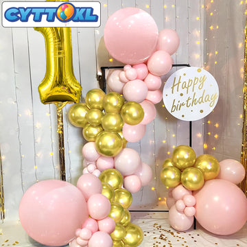 Cyttokl Pink And Gold Balloons 12 Inch 100 Pack Matte Light Pink Matellic Gold Chrome Latex Helium Balloons For Birthday Wedding