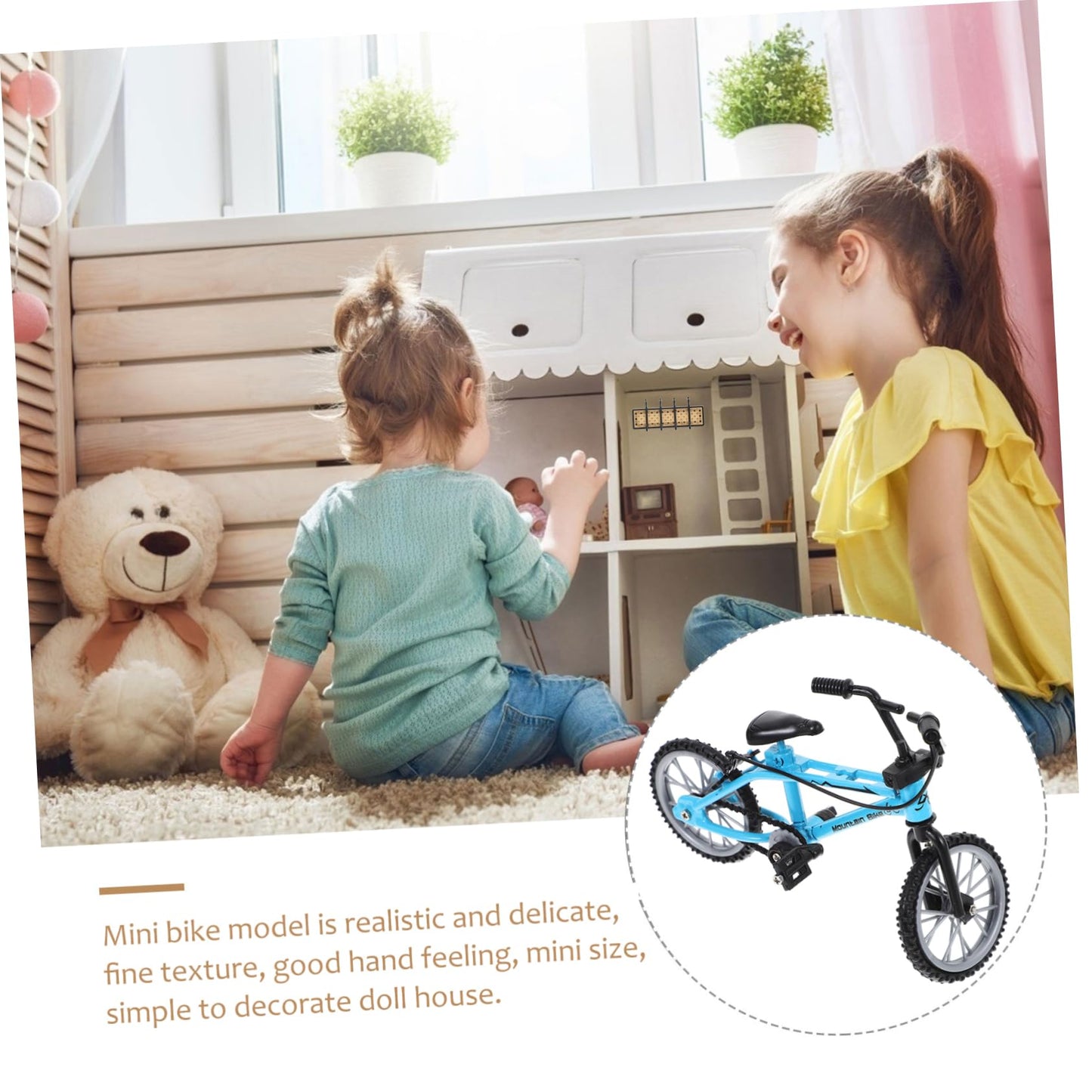 Totority Statue Alloy Tricycle Figurine Little rag Doll Model Bike Food Play Dollhouse Motorcycle Mini with Brake Decorations Doll House Miniature Artificial Bicycle Miniature