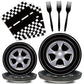 Kepeel 96 Pcs Race Car Party Plates And Napkins Sets, Racing Car Race Track Party Supplies Decorations Racing Sports Themed Dinn