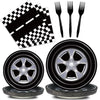 Kepeel 96 Pcs Race Car Party Plates And Napkins Sets, Racing Car Race Track Party Supplies Decorations Racing Sports Themed Dinn