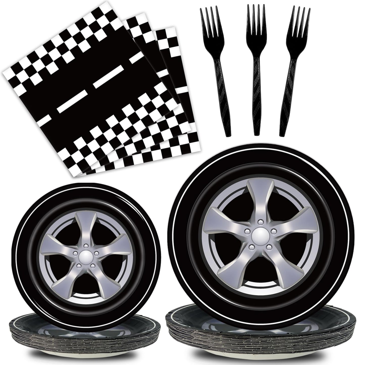 Kepeel 96 Pcs Race Car Party Plates And Napkins Sets, Racing Car Race Track Party Supplies Decorations Racing Sports Themed Dinn