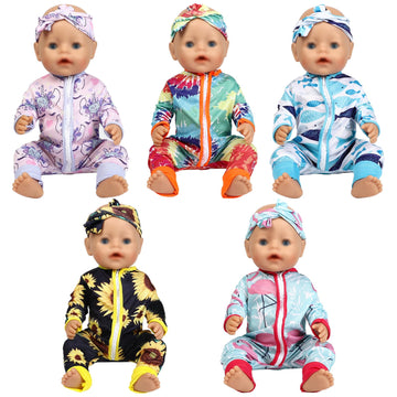 Sotogo 5 Sets Baby Doll Clothes Outfits Jumpsuits With Headbands For 14 To 17 Inch Baby Doll, 43Cm New Born Baby Doll, American 