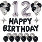 Naninuneno 12Th Black Silver Birthday Party Decorations For Boys Girls, Happy 12 Birthday Party Supplies With Black Happy Birthd
