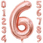 Paticool 40 Inch Rose Gold Number Balloon 6, Large Number Foil Balloons Mylar For Girl Boy Birthday Party Celebration Decoration