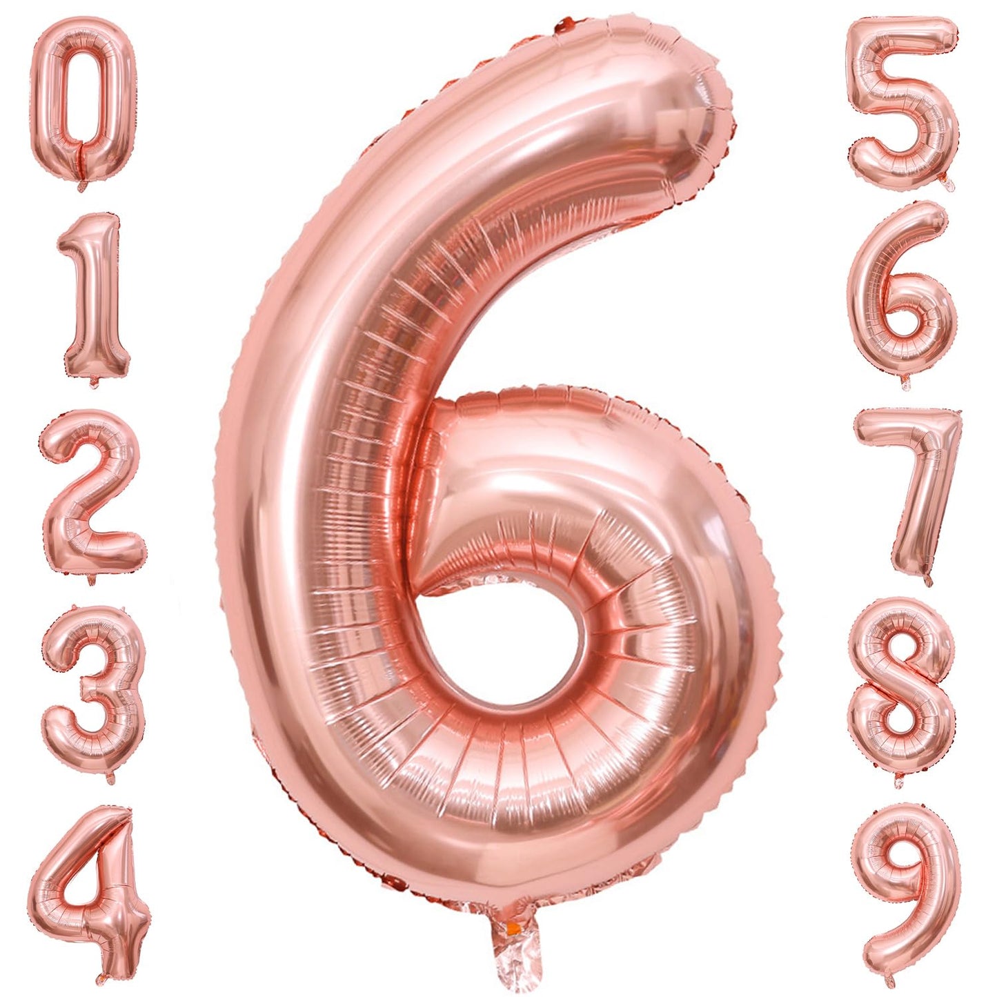 Paticool 40 Inch Rose Gold Number Balloon 6, Large Number Foil Balloons Mylar For Girl Boy Birthday Party Celebration Decoration