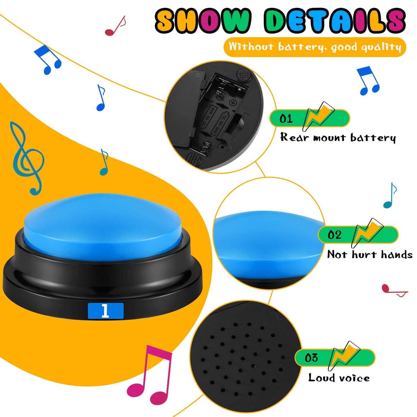 Xuhal 8 Pcs Recordable Answer Buzzers for Trivia Games, Vibrant Color, ABS Material