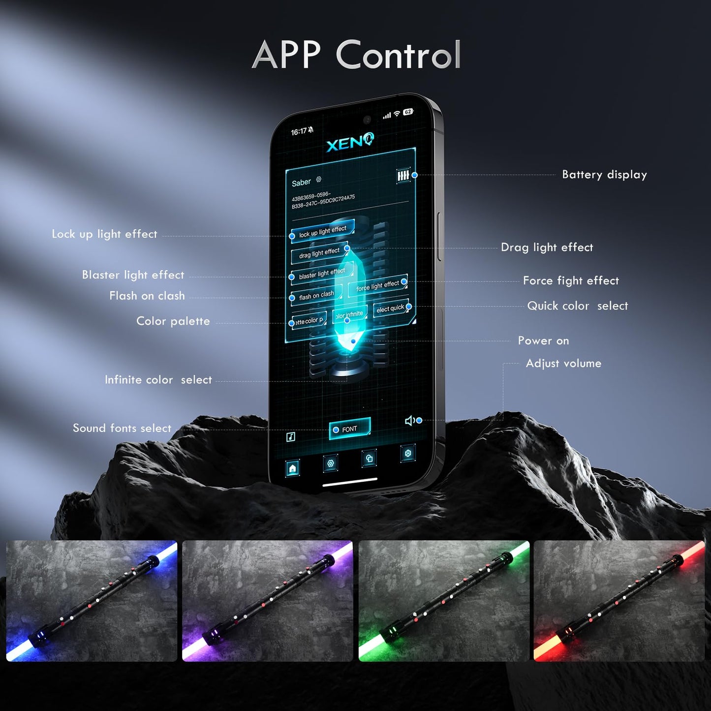 DAMIENSABER Xenopixel V3 Sensitive Motion Control Light Saber, 34 Sound Fonts Smooth Swing Light Sabers with Infinite Color Chan