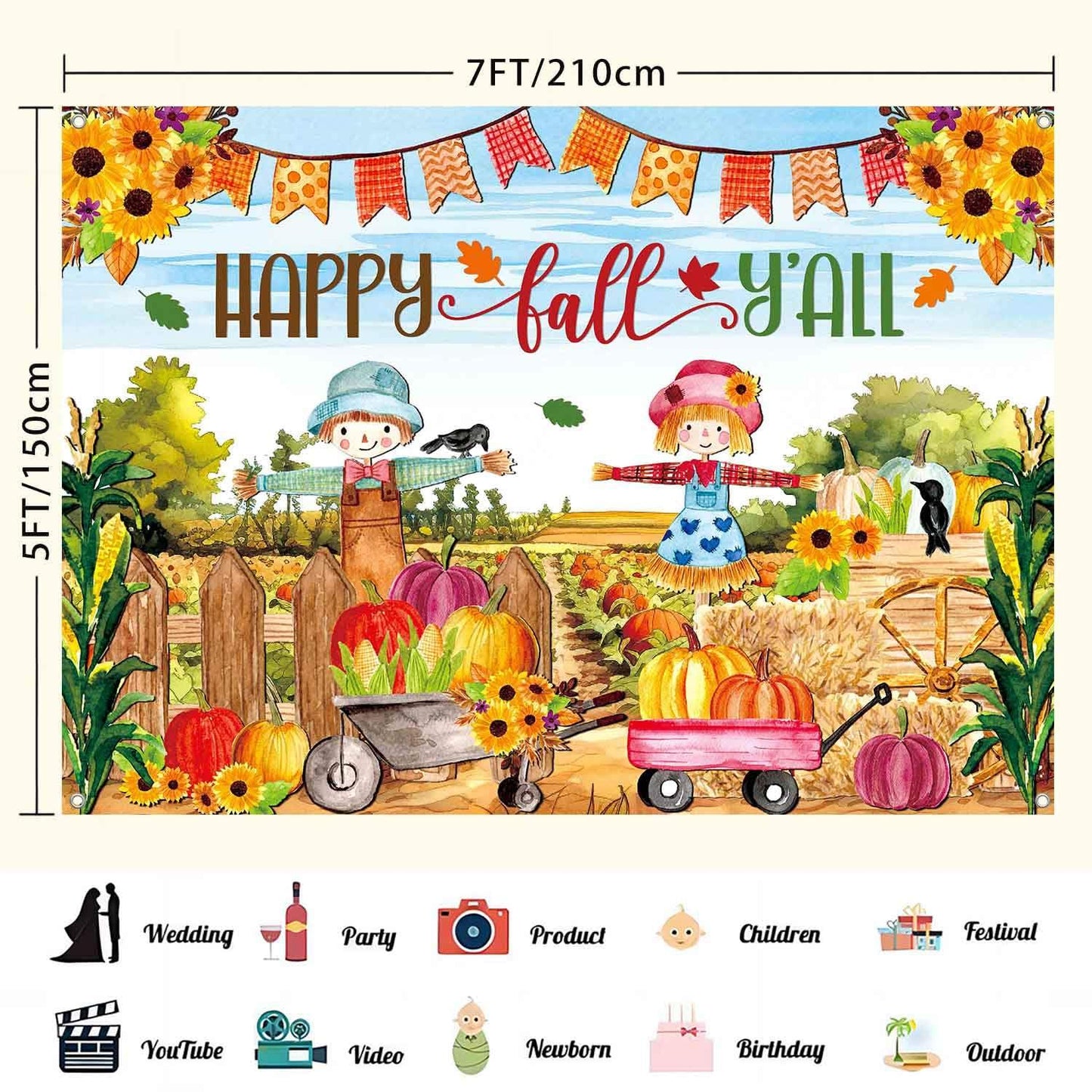 LDWLYW Fall Pumpkin Patch Backdrop Banner Large Happy Fall Backdrop Banners for Inside Outside Kids Autumn Harvest Pumpkin Patch