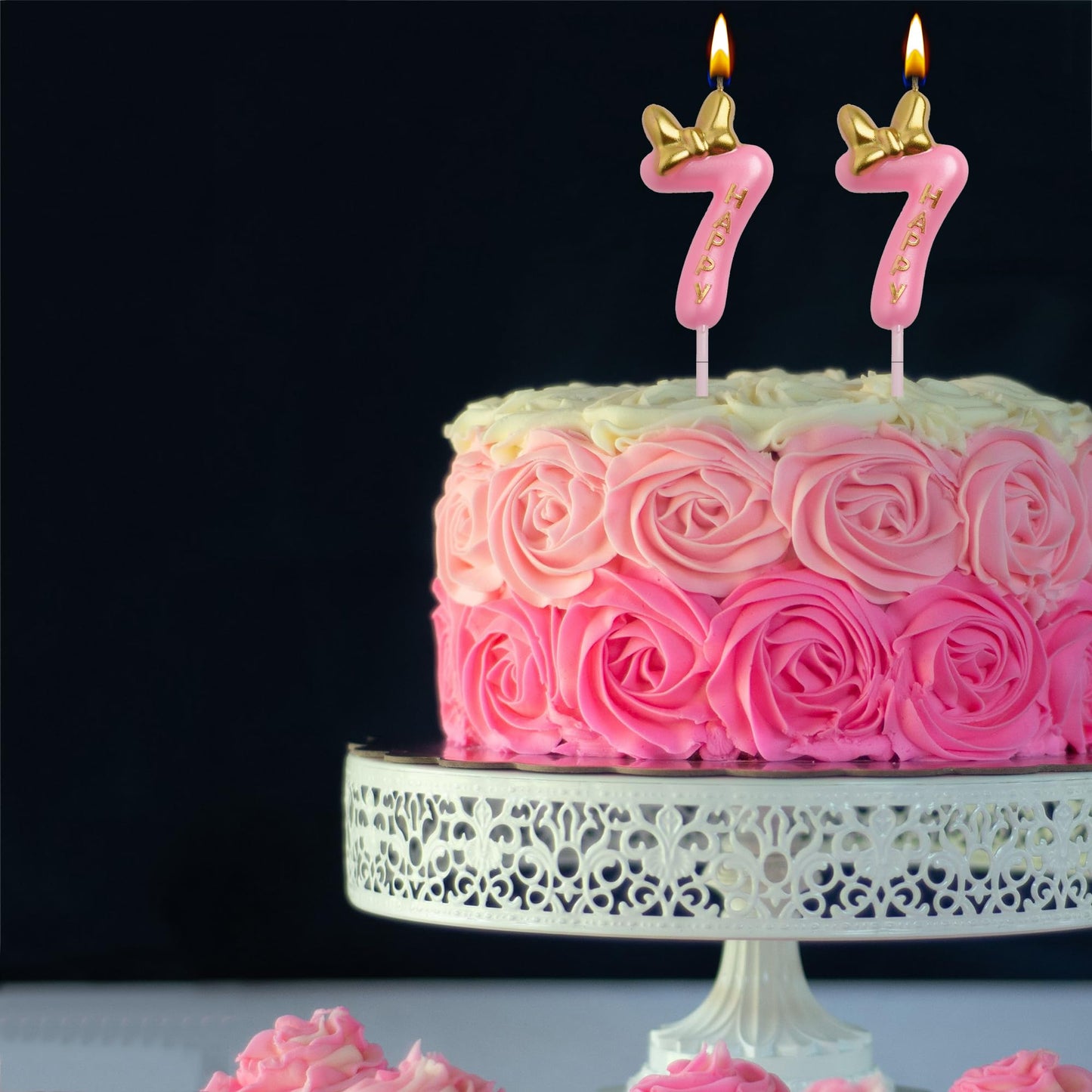 AOOLADA 77th Birthday Candles, Pink 77 Year Old Number Birthday Candles, Happy Birthday Party Decorations Cake Topper Gifts for