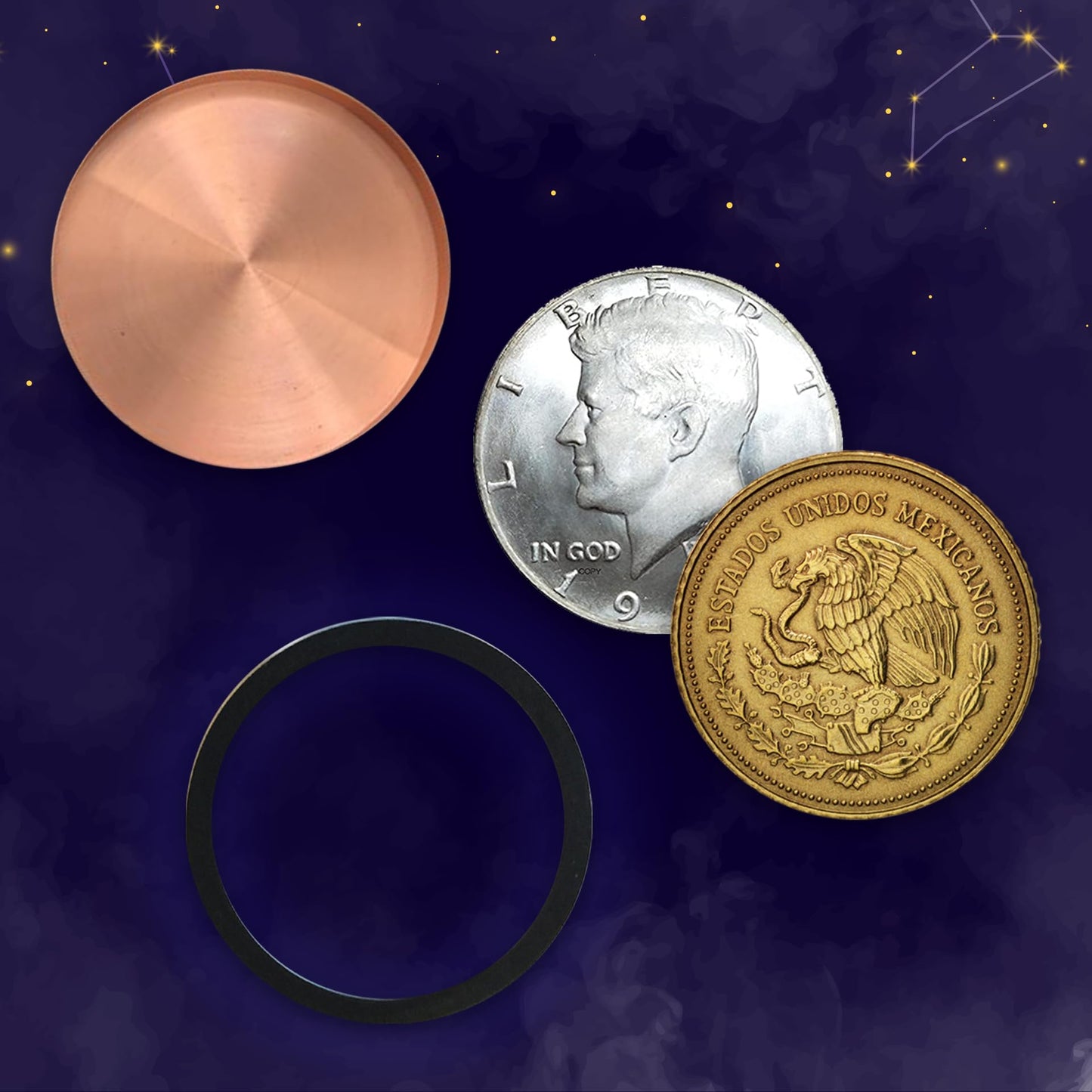 Hat Trick Magic - mature-themed Magic Tricks for Beginners  Intermediate  Professional Illusionist - Vanishing  Teleporting  Transforming Coin Illusions (Scotch and Soda (Mexican Centavo))