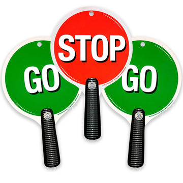 Liontouch - Stop & Go Signs – 3-Pack, Red & Green – 8.9 X 5.5 In | Durable & Reversible Lollipop-Shaped Foam Toy Paddle For School Patrolling Kids | For Teaching Children Traffic & Street Safety