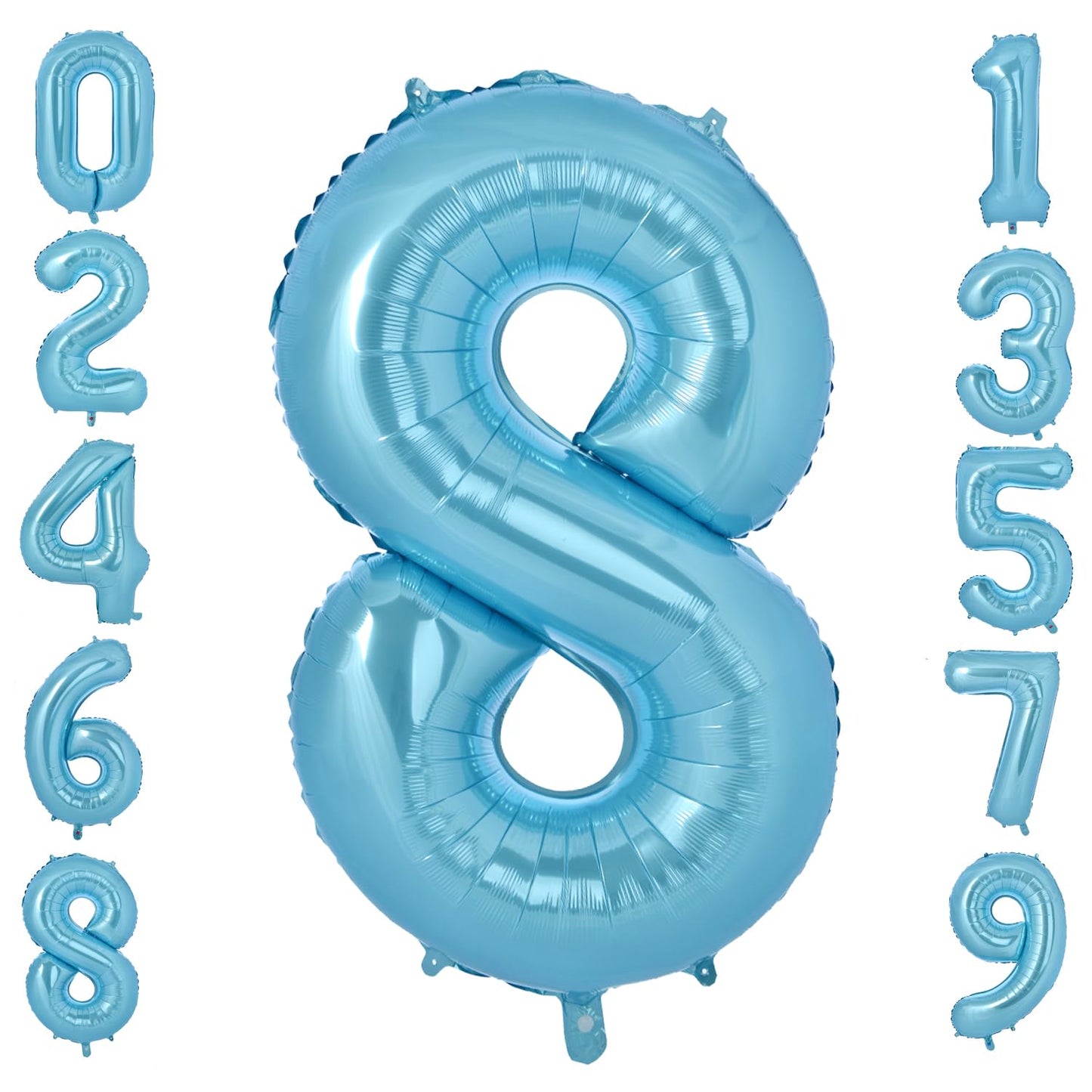 Vonokee 40 Inch Light Blue Giant Number Balloons 8, Jumbo Digital Foil Mylar Balloon For Birthday Party Wedding Anniversary Cele