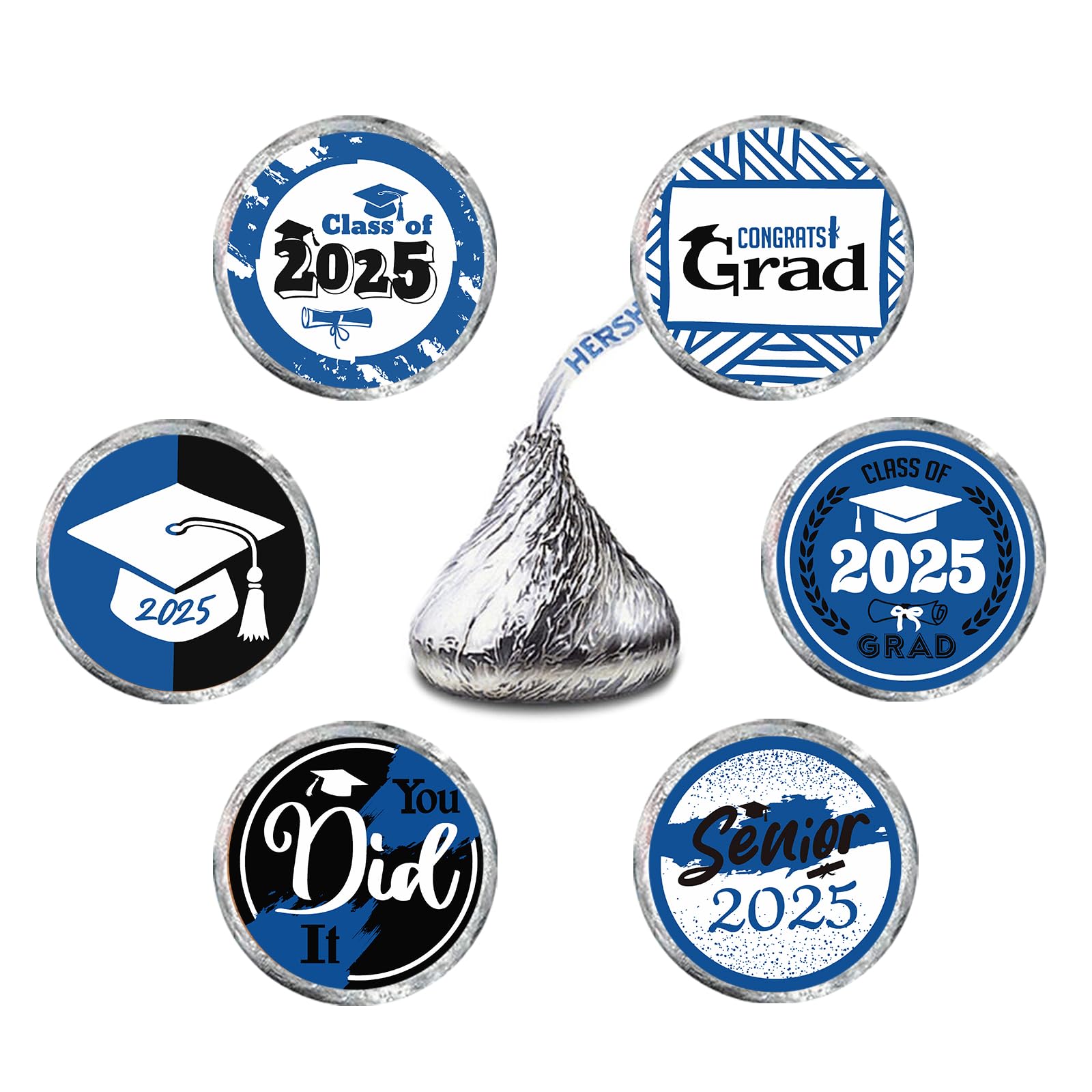 Black and Blue Grad Graduation Party Favors Stickers for Chocolate Kisses, Congrats Grad Stickers Graduation Candy Stickers,Clas