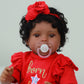 Scom Reborn Baby Dolls Black Girl - 20 Inch African American Baby Doll, Lifelike Soft Body Realistic With Open Eyes Red Suit New