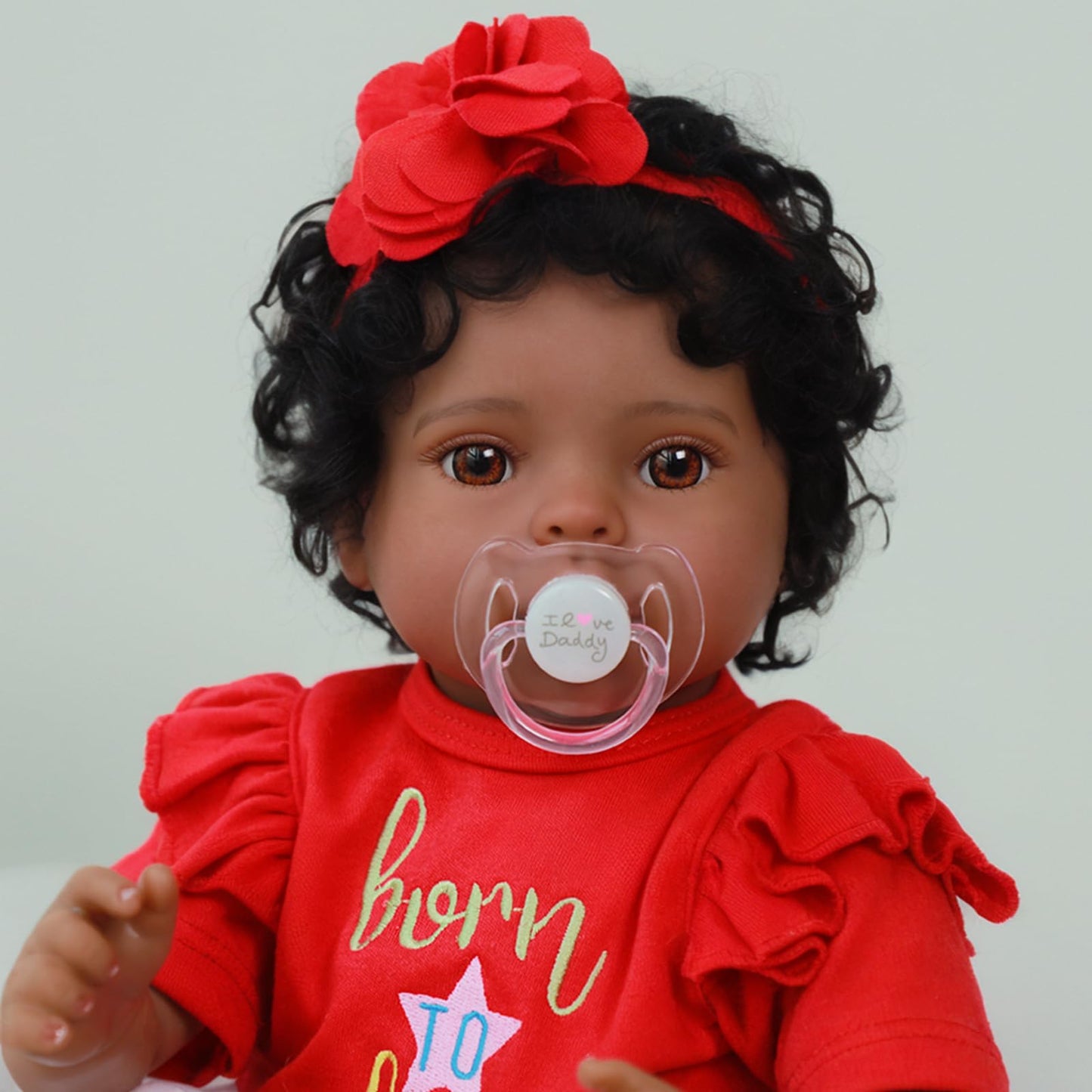 Scom Reborn Baby Dolls Black Girl - 20 Inch African American Baby Doll, Lifelike Soft Body Realistic With Open Eyes Red Suit New