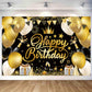 Black Gold Happy Birthday Backdrop Decorations Black Gold Happy Birthday Banner Black Gold Birthday Photo Background For Home In