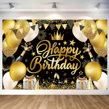 Black Gold Happy Birthday Backdrop Decorations Black Gold Happy Birthday Banner Black Gold Birthday Photo Background For Home In