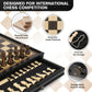 Peradix 12.8 Magnetic Chess Checkers Board Set - Ebony Wooden Game with 2 Built-in Drawers & Extra Queens for Kids & Adults