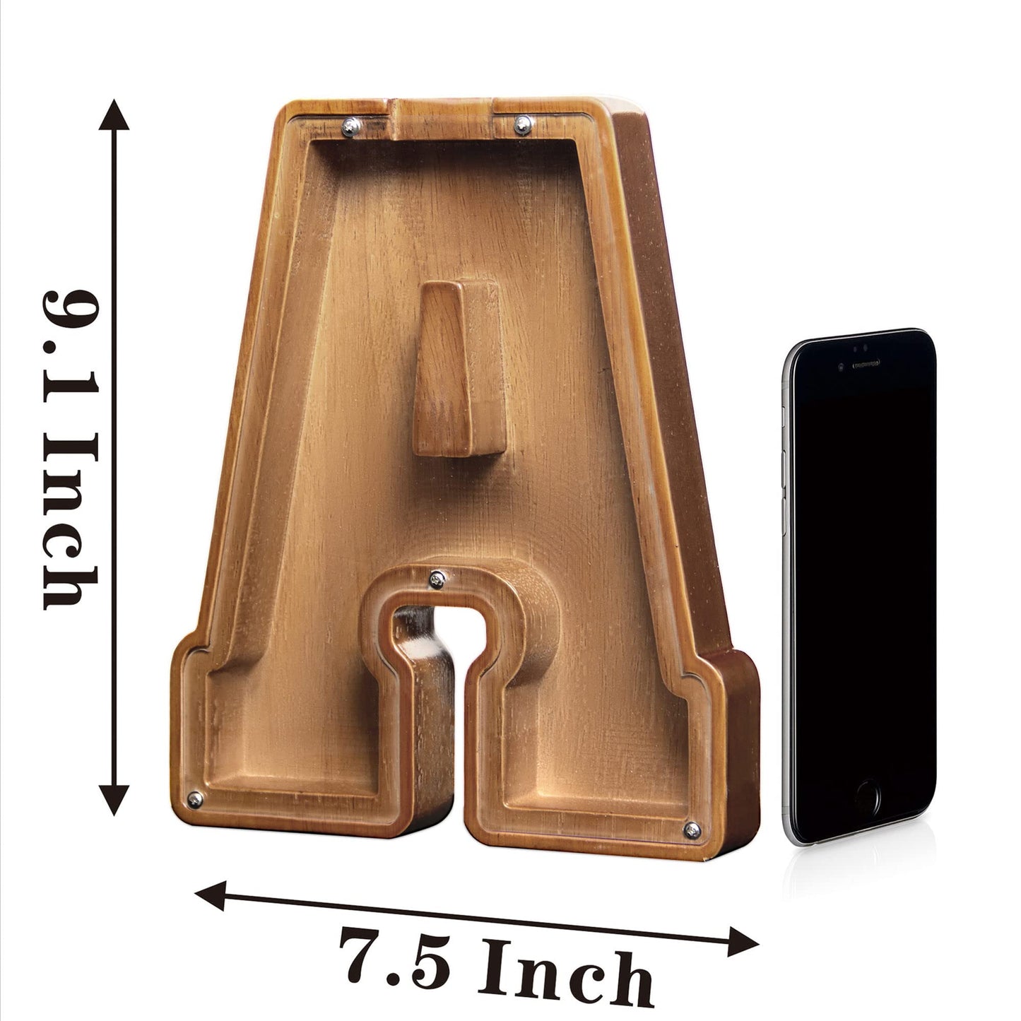 Aorcmitn Wooden Letter Coin Piggy Bank For Boys Girls Kids Toddler Adults Money Bank Best Gift For Friends(9.2Inch-A